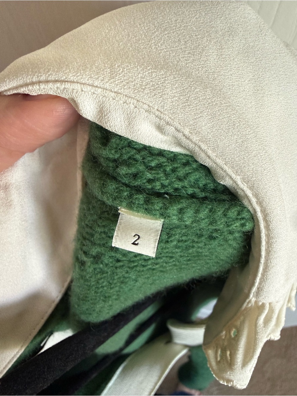 Sandro Green Knit Vest with Cream Trim and Eyelet Collar - Picture 2 of 2